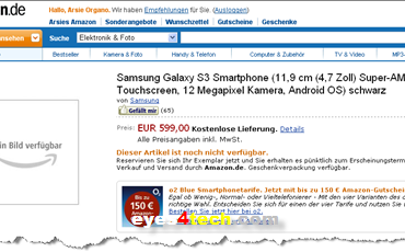 Samsung Galaxy S III Spotted On Amazon German Site For EUR 599.00