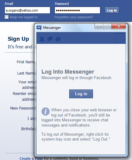 Facebook Messenger For Windows - Login