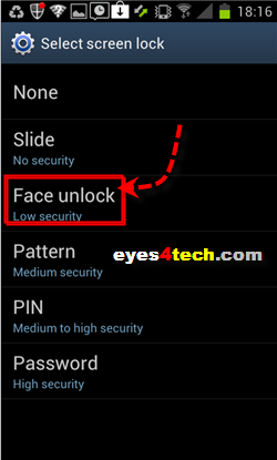 Samsung Galaxy S II Face Unlock Option