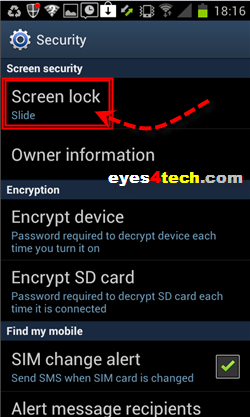 Samsung Galaxy S II Screen lock Default