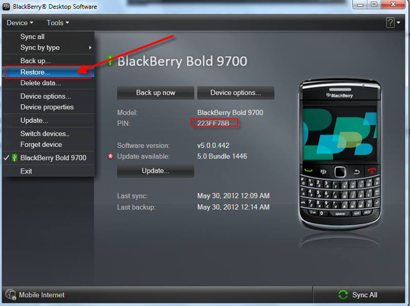 Blackberry Bold 9700 Restore