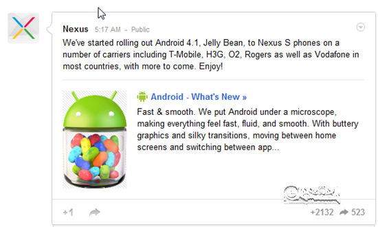 Nexus announced Android 4.1 Jelly Bean Update