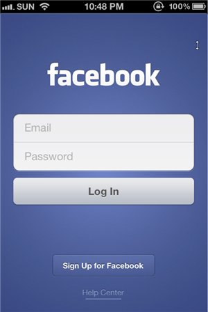 Facebook For iPhone version 5 Login Page
