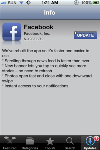Facebook For iPhone version 5.0
