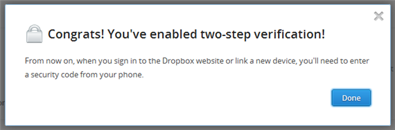 Dropbox Enabling Two-Step Verification Done