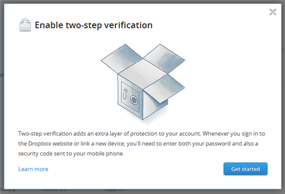 Dropbox Enabling the two-step verification