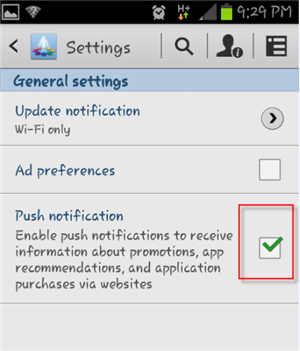 Samsung App Unticked Push Notification
