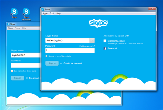 Two quick tips to run multiple Skype windows or sessions