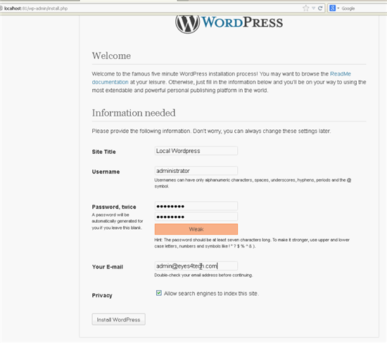 Configure WordPress Locally