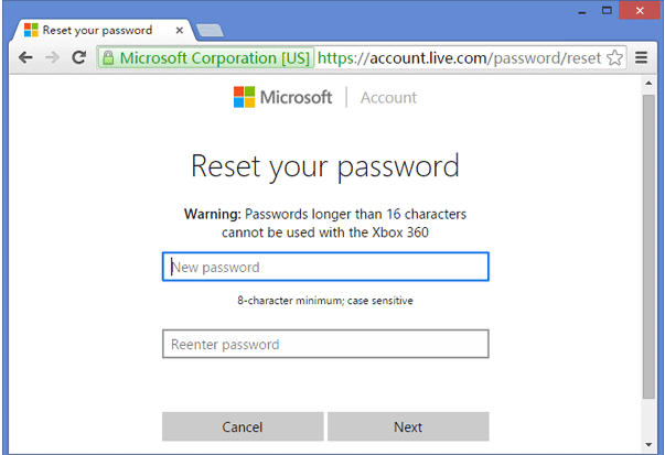 Reset Password from Microsoft